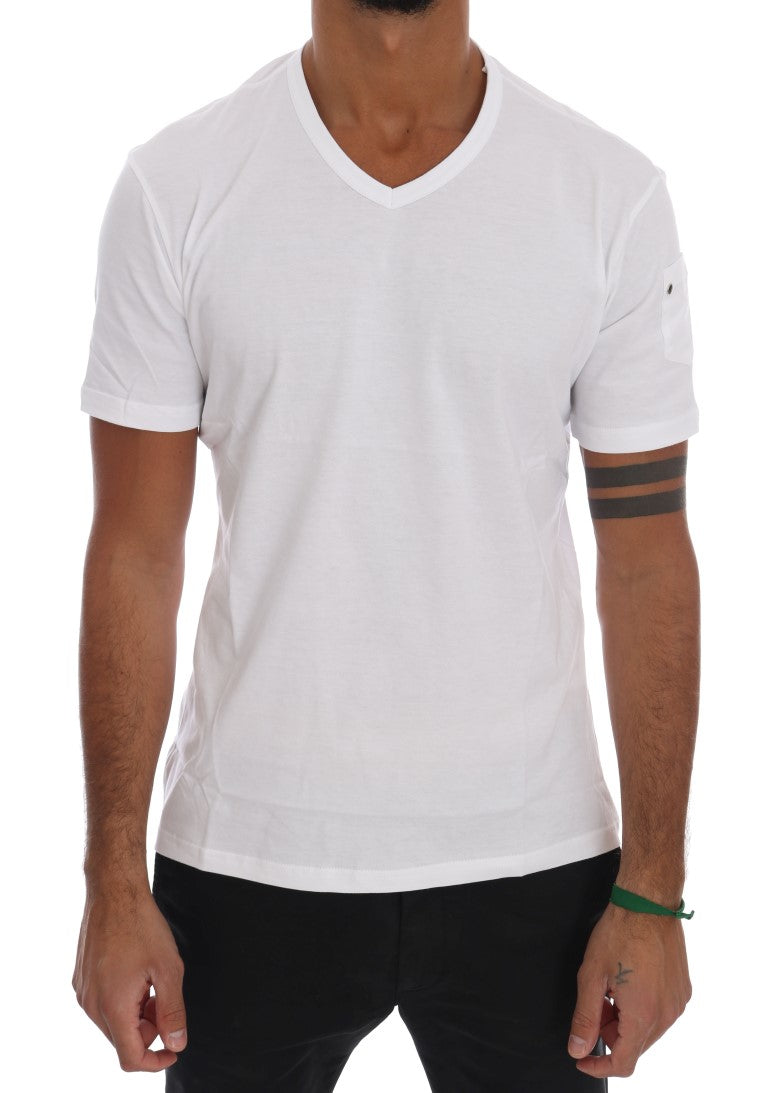 White Cotton V-neck T-Shirt