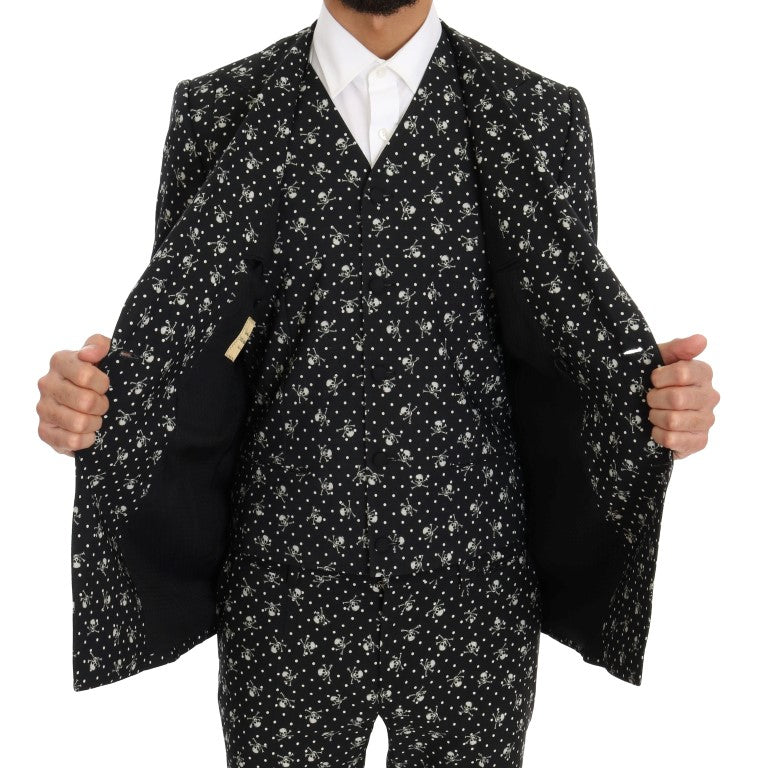 Black Skull Print Slim Fit 3 Piece Suit