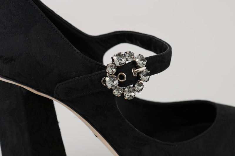 Black Brocade Crystal Mary Janes Shoes