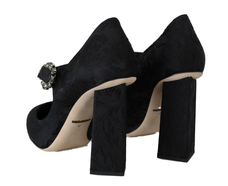 Black Brocade Crystal Mary Janes Shoes
