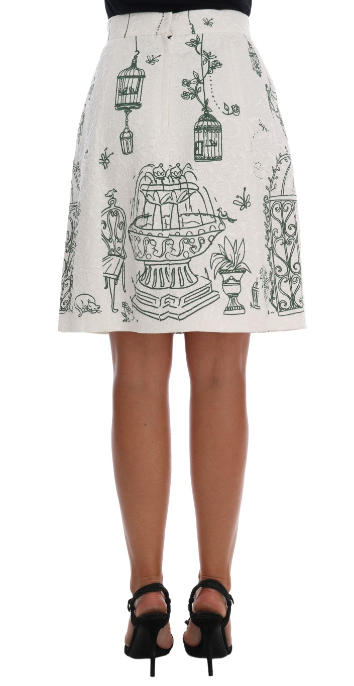 White Garden Print Crepe Skirt