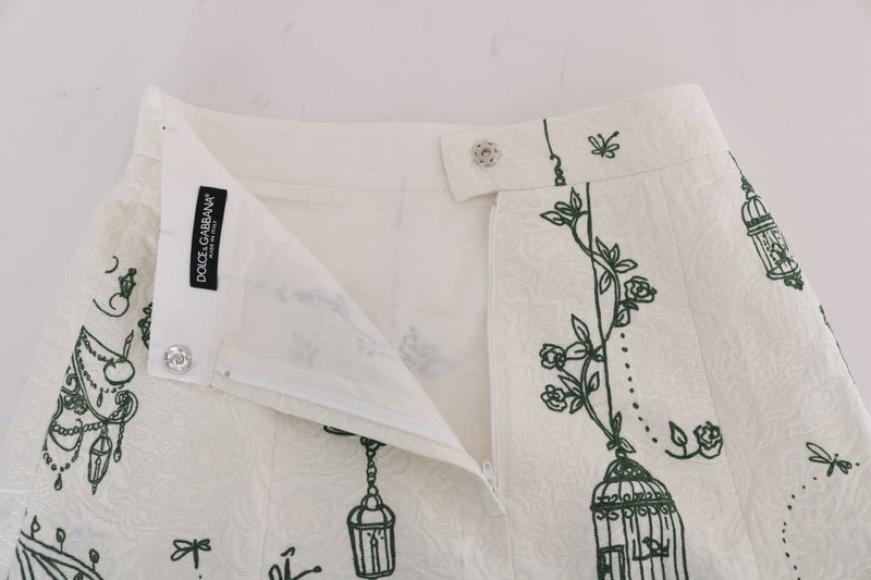 White Garden Print Crepe Skirt