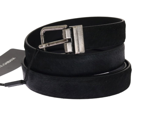 Black Pony Fur Leather Belt