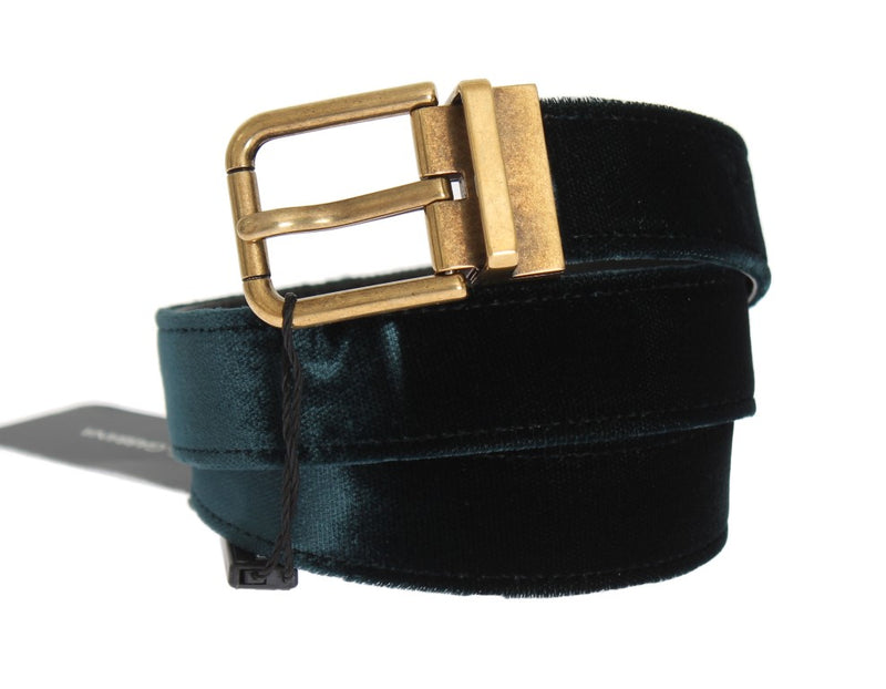 Green Velvet Leather Gold Buckle Belt