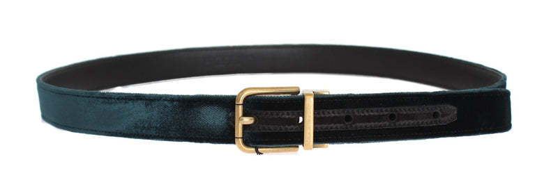 Green Velvet Leather Gold Buckle Belt