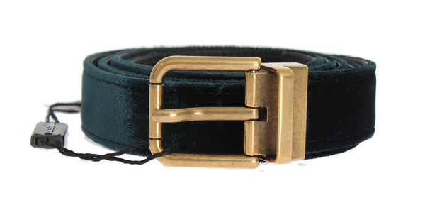 Green Velvet Leather Gold Buckle Belt