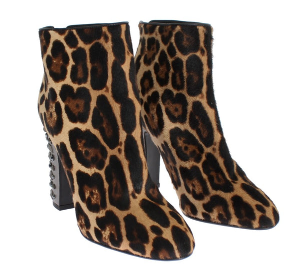 Leopard Pony Hair Leather Boots Shoes