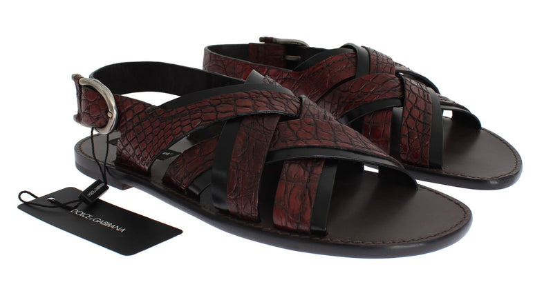 Red Black Crocodile Leather Sandal Shoes