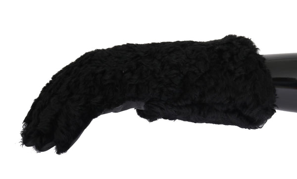 Black Leather Shearling Fur Gloves
