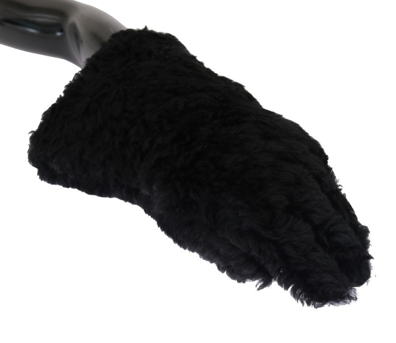 Black Leather Shearling Fur Gloves