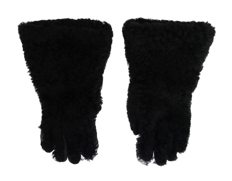 Black Leather Shearling Fur Gloves