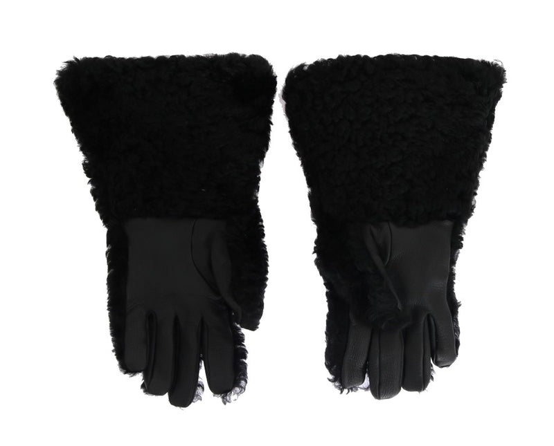 Black Leather Shearling Fur Gloves