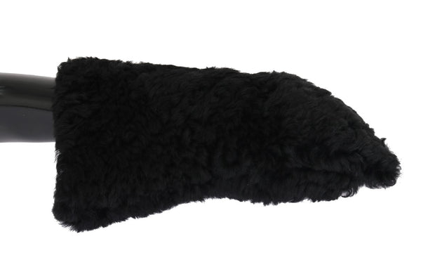 Black Leather Shearling Fur Gloves