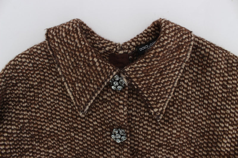 Brown Wool Tweed Crystal Jacket Coat