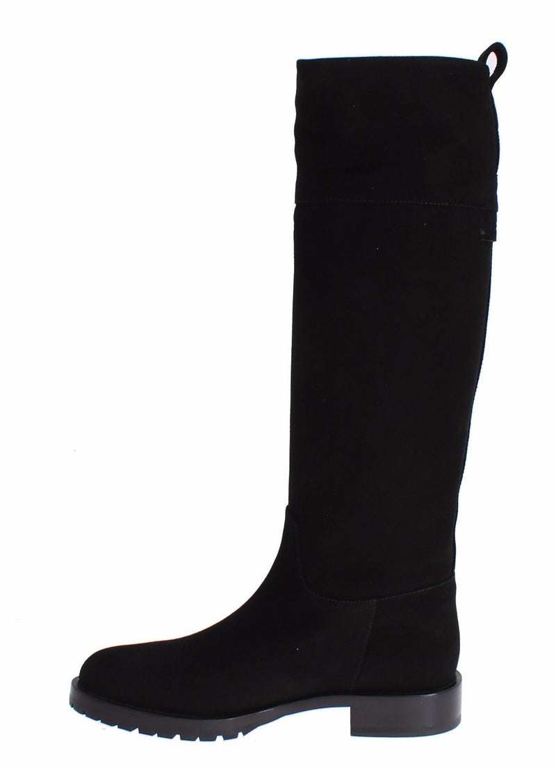 Black Suede Goatskin Flat Boots