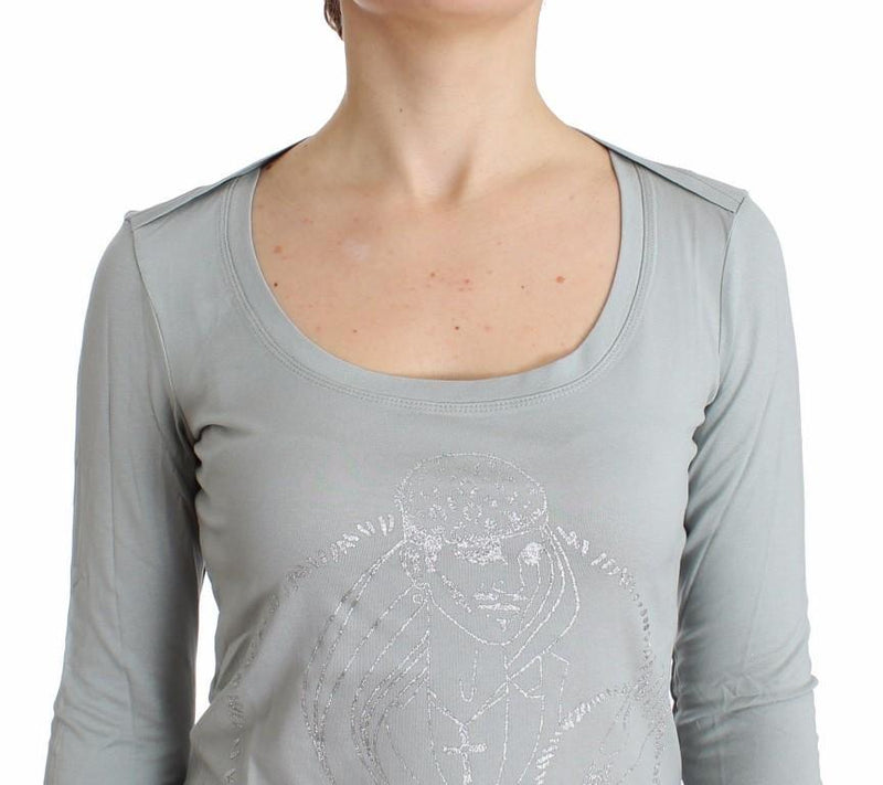 Gray jersey print top blouse