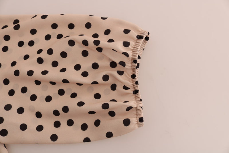 Beige Polka Dotted Silk Blouse