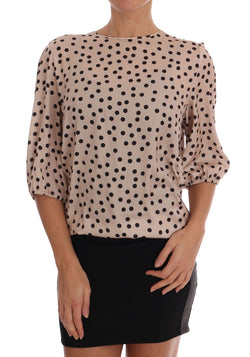 Beige Polka Dotted Silk Blouse