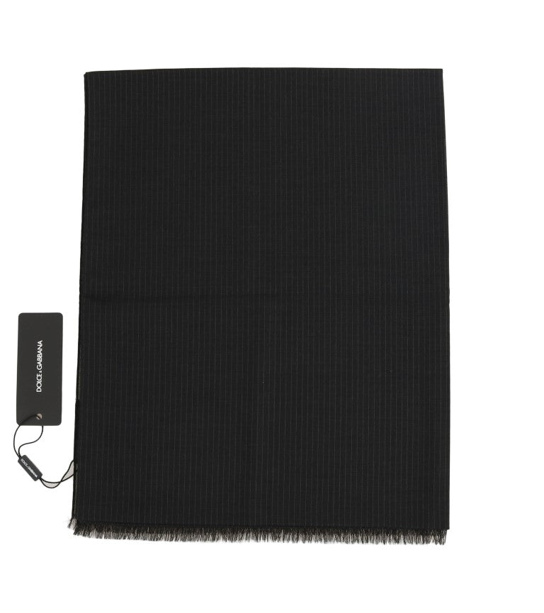 Black Wool Striped Pattern Scarf