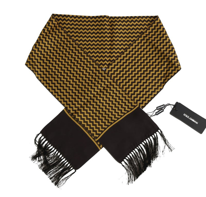 Brown Yellow Zigzag Pattern Silk Scarf