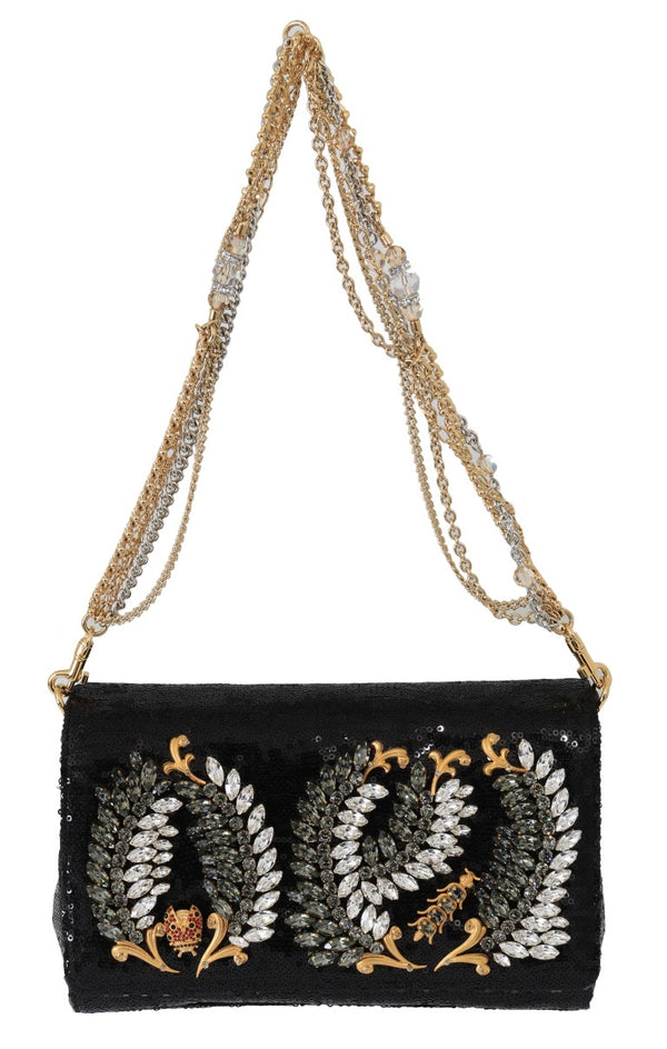 Black ANNA Sequined Crystal Clutch Bag