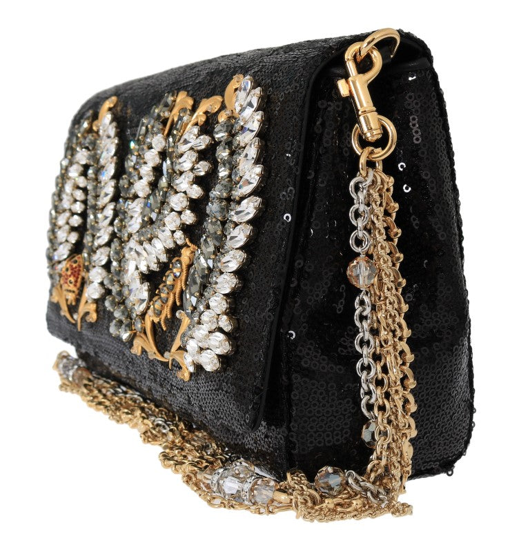 Black ANNA Sequined Crystal Clutch Bag