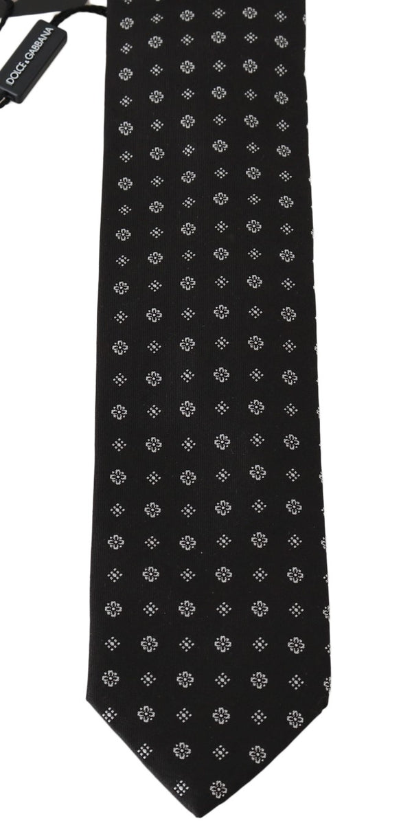 Black Silk White Pattern Tie