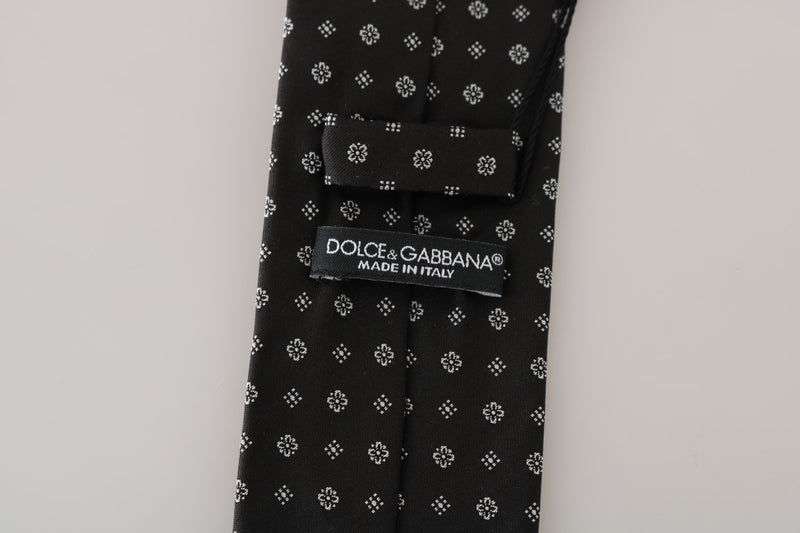 Black Silk White Pattern Tie