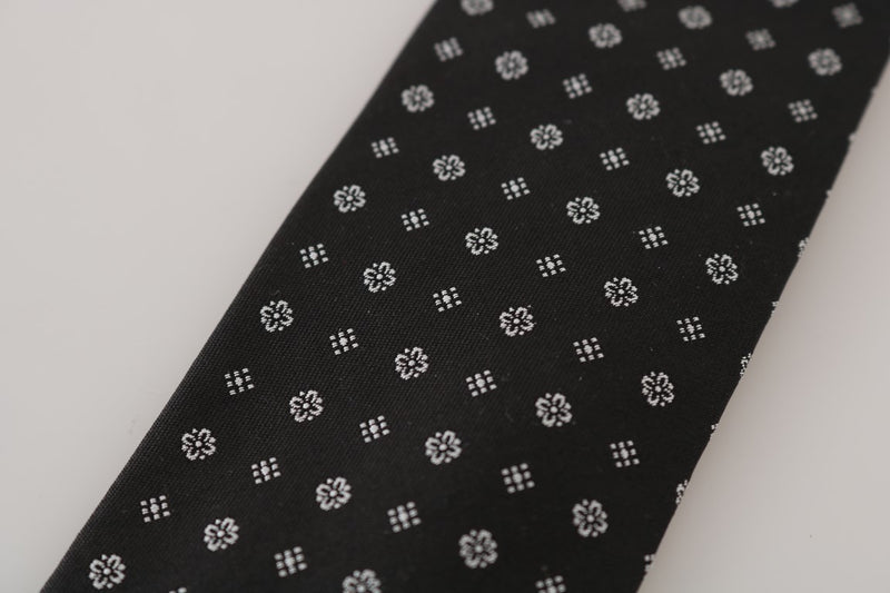 Black Silk White Pattern Tie