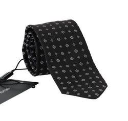 Black Silk White Pattern Tie