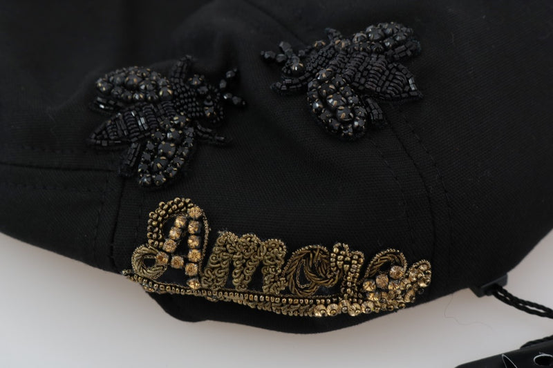 Black Crystal AMORE Bee Applique Hat