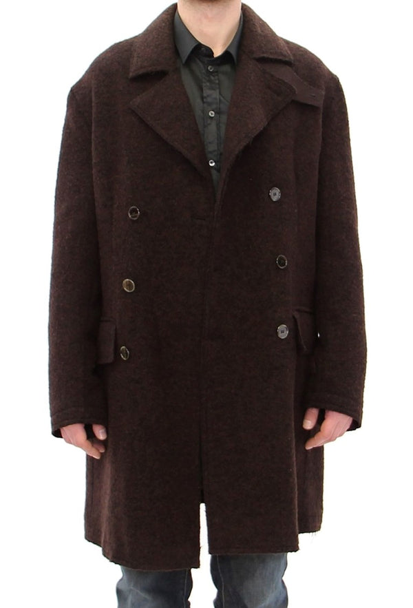 Brown Double Breasted Long Peacoat Jacket