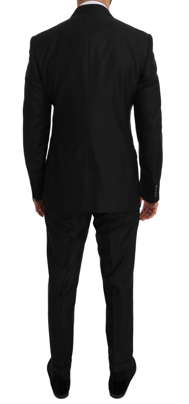 Gray Wool Silk Double Breasted Slim Fit Suit