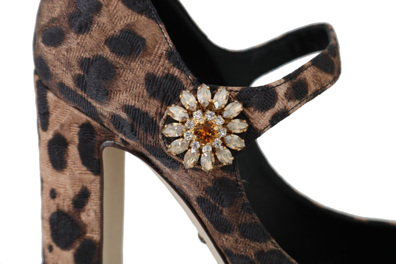 Leopard Brocade Crystal Mary Janes Shoes