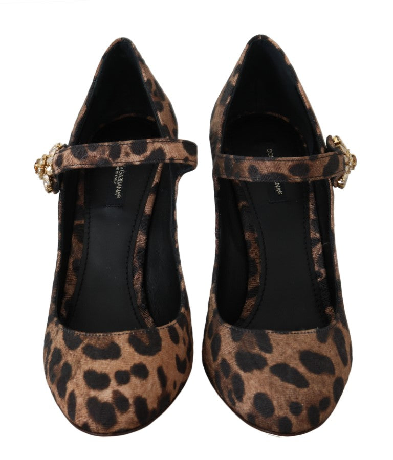 Leopard Brocade Crystal Mary Janes Shoes