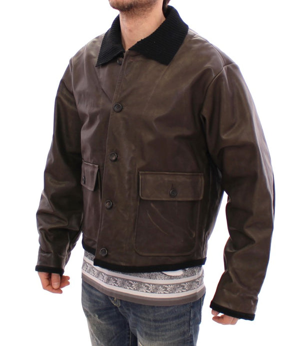 Brown Calf Leather Jacket Flight Aviator