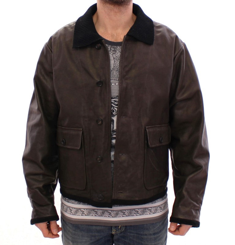 Brown Calf Leather Jacket Flight Aviator