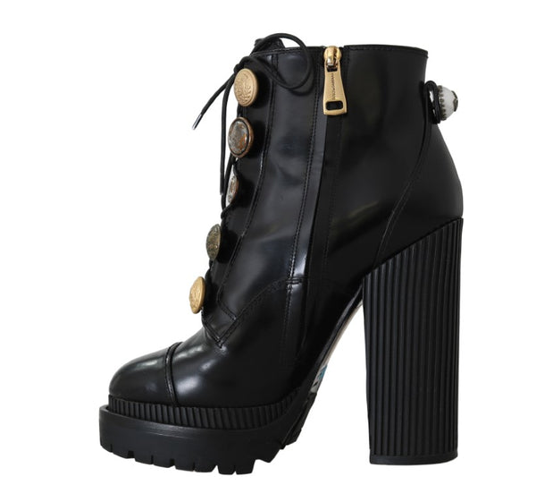 Black Leather DG Logo Ankle Boots