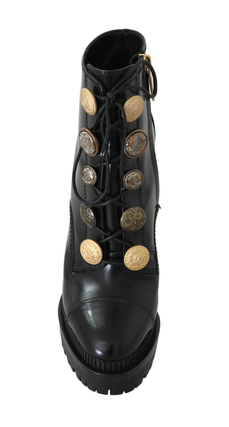 Black Leather DG Logo Ankle Boots