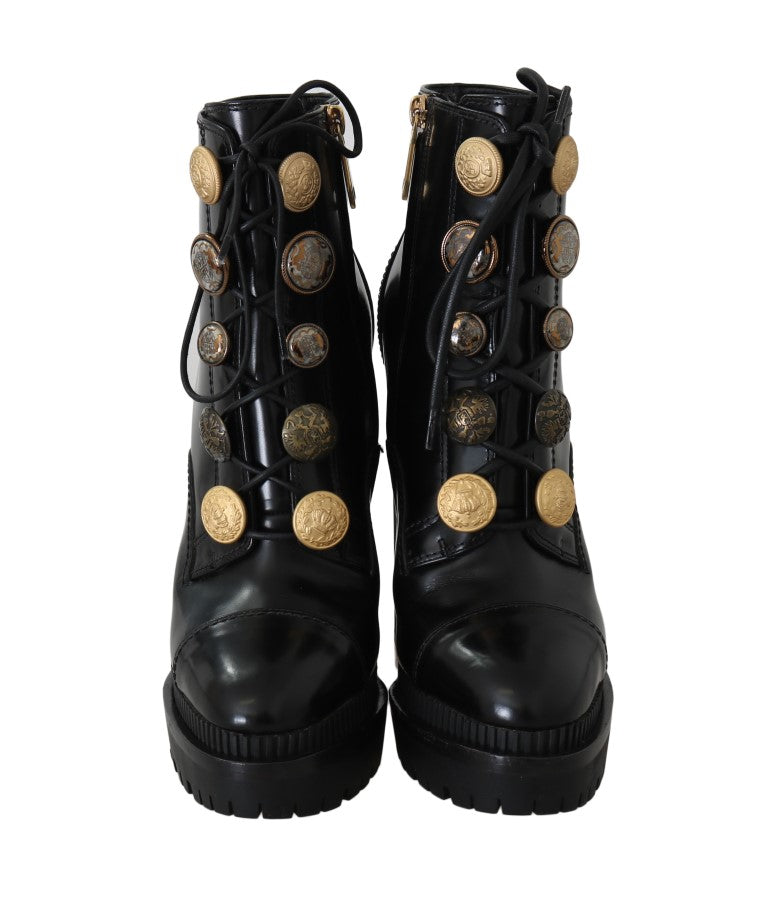 Black Leather DG Logo Ankle Boots