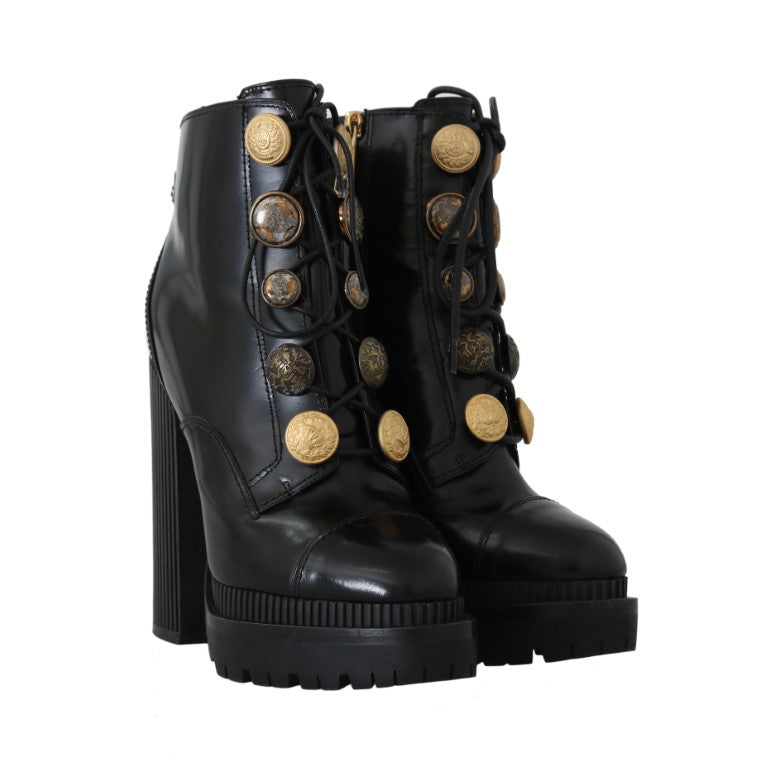 Black Leather DG Logo Ankle Boots
