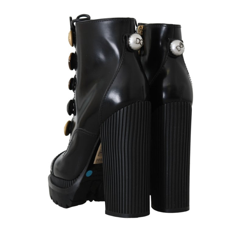 Black Leather DG Logo Ankle Boots