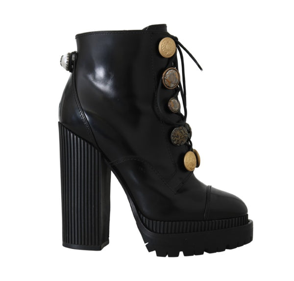 Black Leather DG Logo Ankle Boots