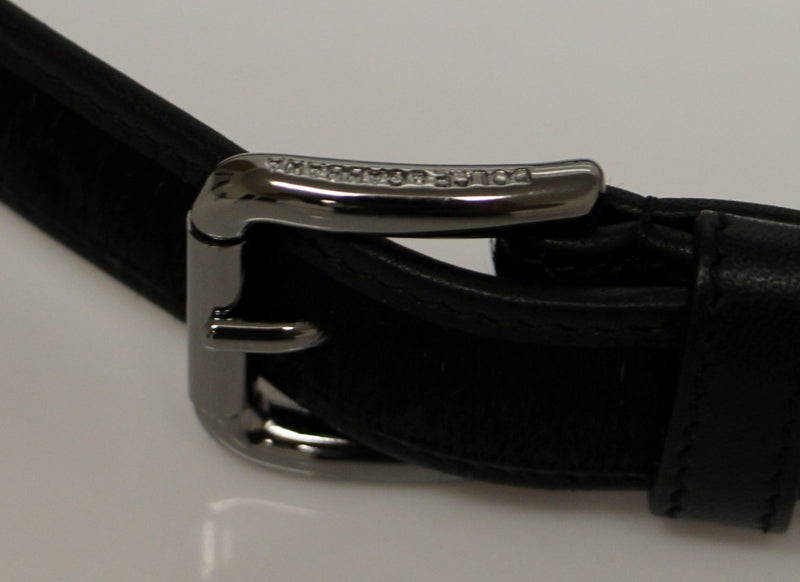 Black Leather Fur Logo Belt
