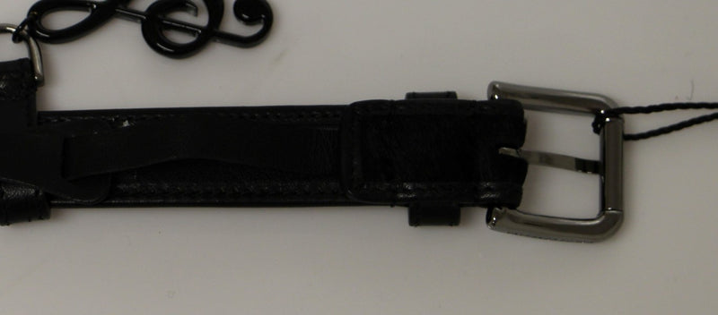 Black Leather Fur Logo Belt