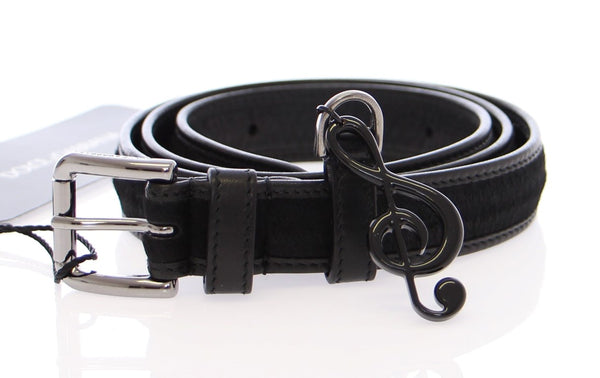 Black Leather Fur Logo Belt