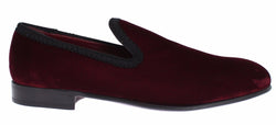 Bordeaux Red Velvet Loafers Dress Shoes