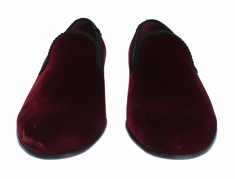 Bordeaux Red Velvet Loafers Dress Shoes