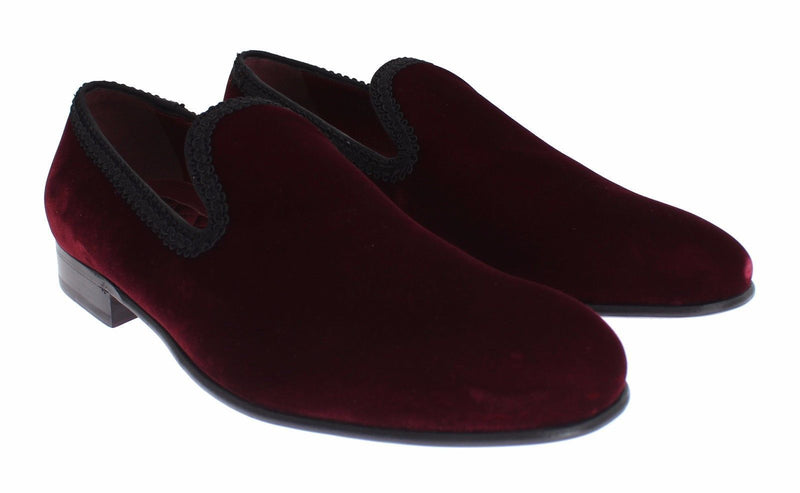 Bordeaux Red Velvet Loafers Dress Shoes