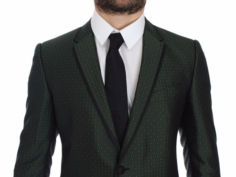 Green Slim Fit Silk Two Button Blazer